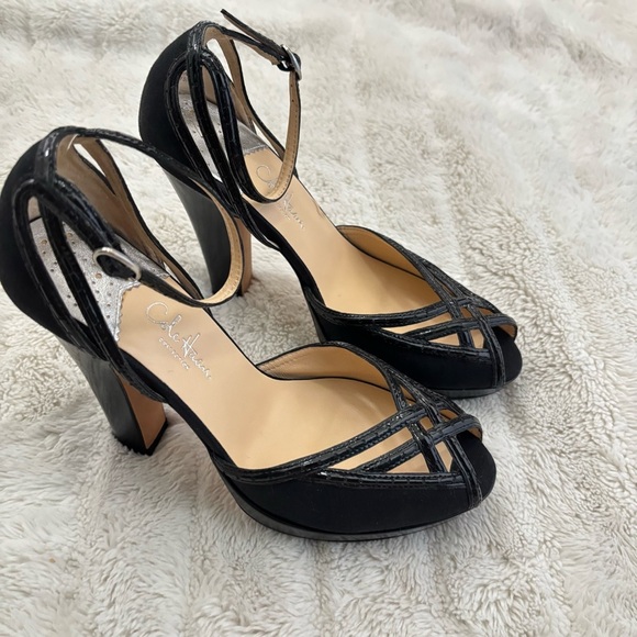 Cole Haan Nike Air Black Leather Strappy Peep-Toe Platform Heels Size 7 - Picture 4 of 13